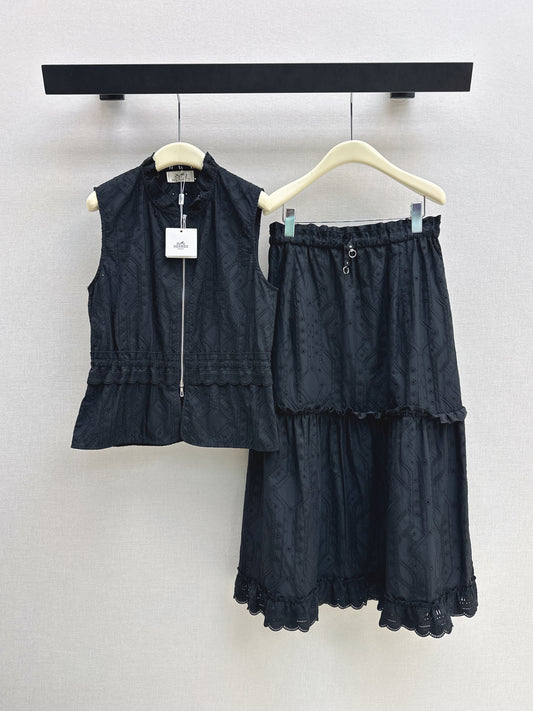 26SS NEW Gentle French style heavy industry hollow embroidery suit