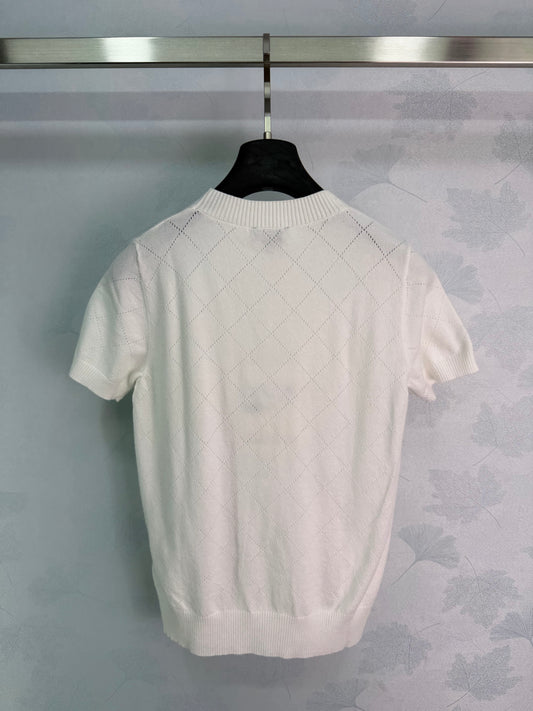 26SS NEU Weiß gestrickt Kurzarm