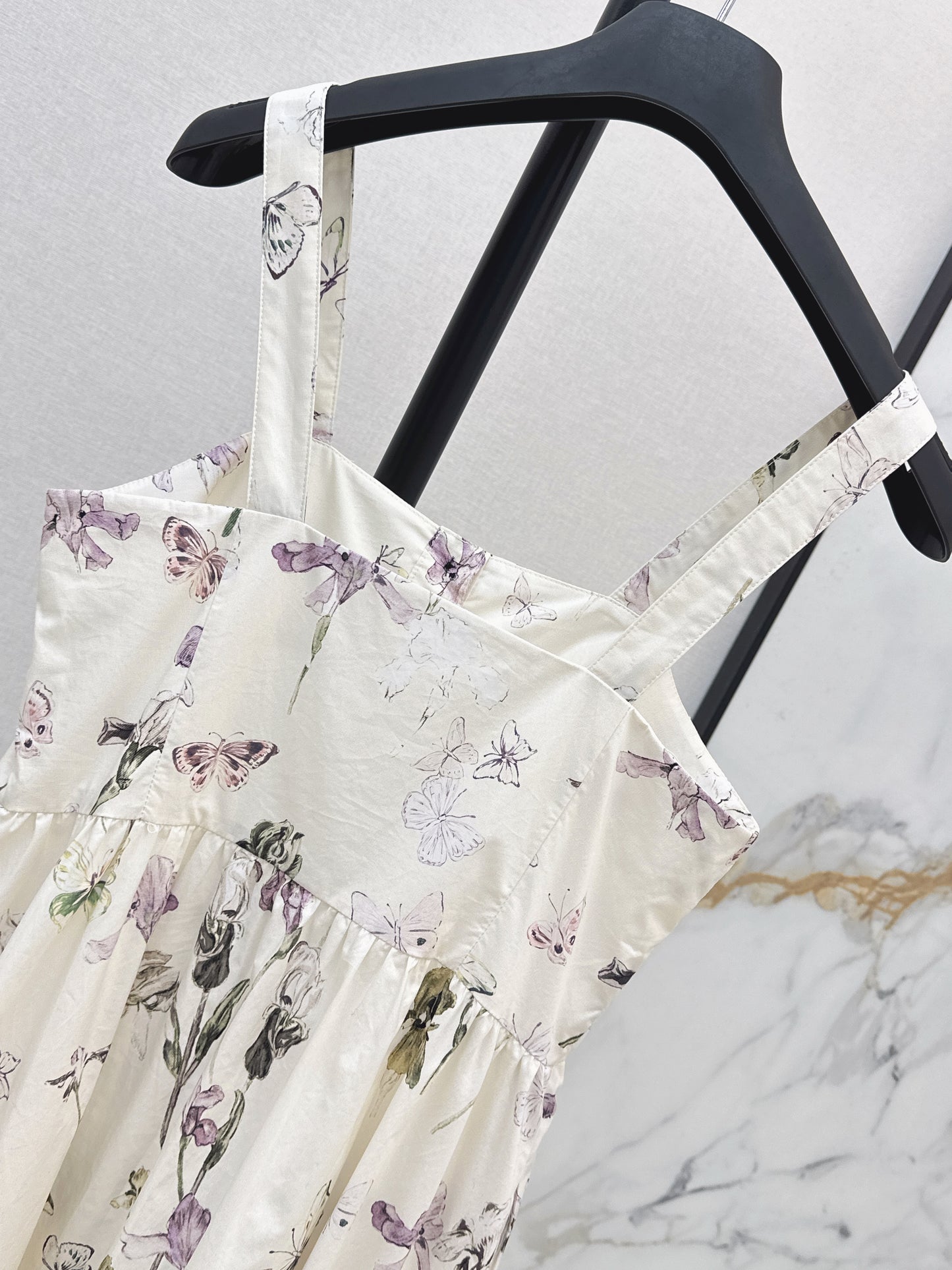 26SS NEW butterfly iris print pattern suspender dress