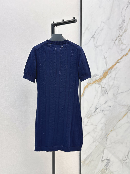 26SS NEW Hollow crocheted short-sleeved dress