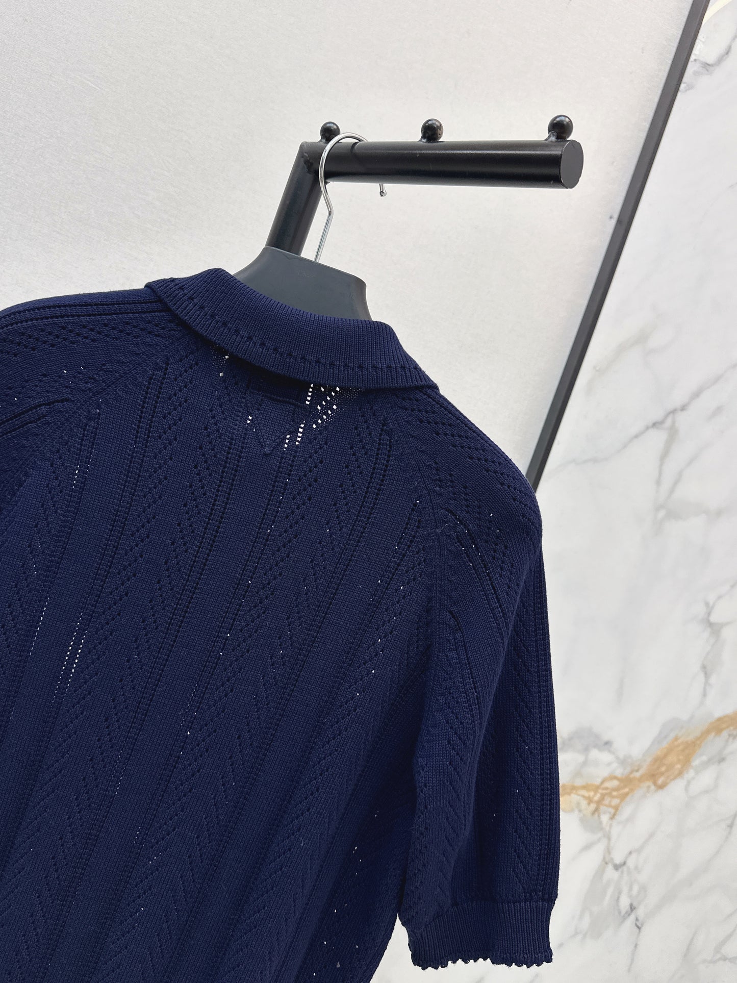 26SS NEW Hollow crocheted polo sweater
