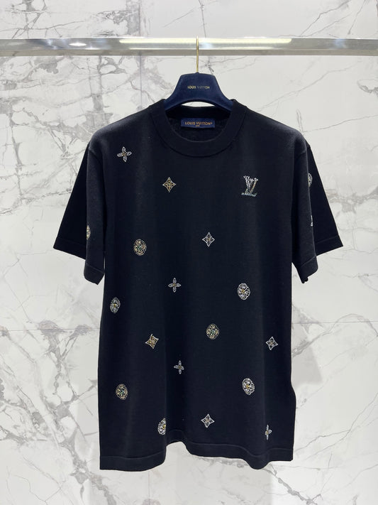 26SS NEW Rhinestone knitted short sleeves