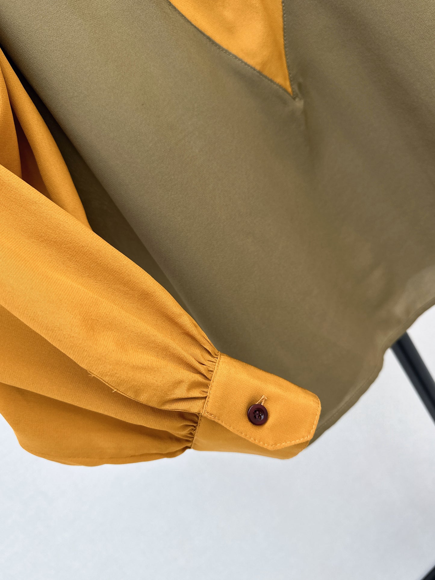 🔥Highest Quality🔥26SS NEW catwalk style 🖤Heavy silk crepe de chine patchwork small stand collar shirt