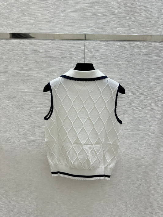 26SS NEW contrasting lapel diamond grid knitted vest
