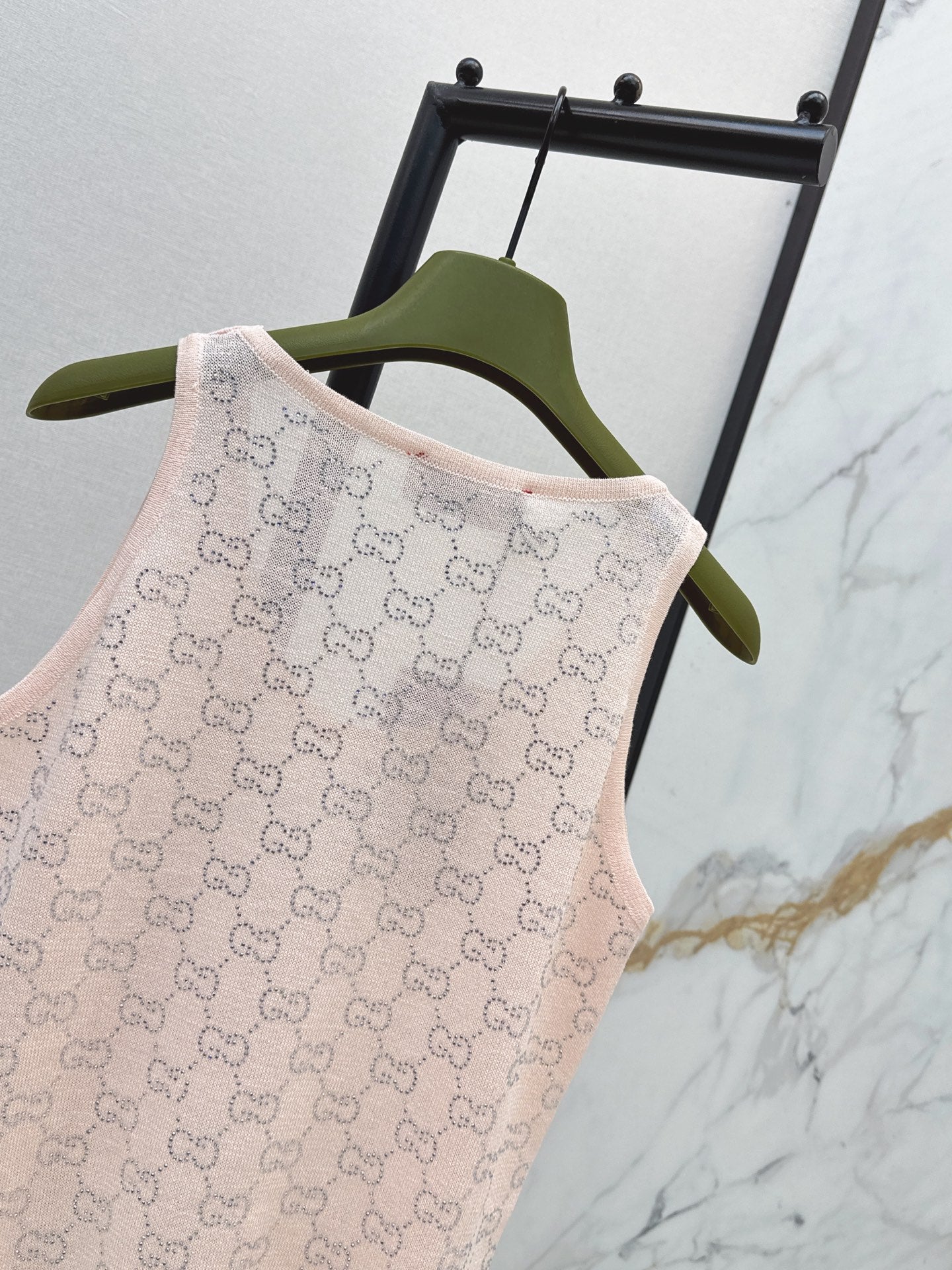 26SS NEW GG Sparkling Luxury Crystal Diamond Knitted Tank Top