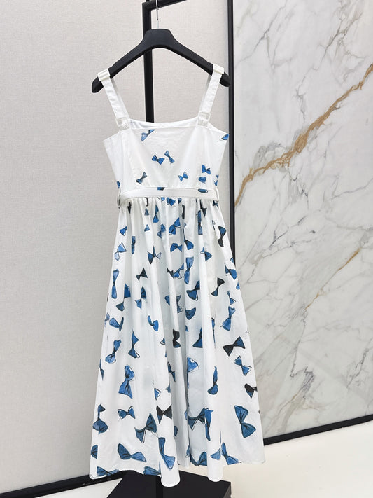 26SS NEW Butterfly Pattern Printed Strap Long Dress
