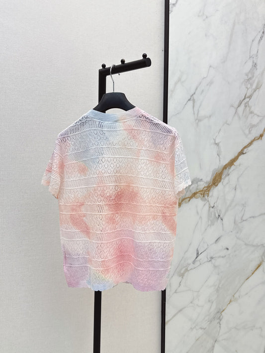 26SS NEW Gradient Round Neck Short Sleeve Knit Cardigan