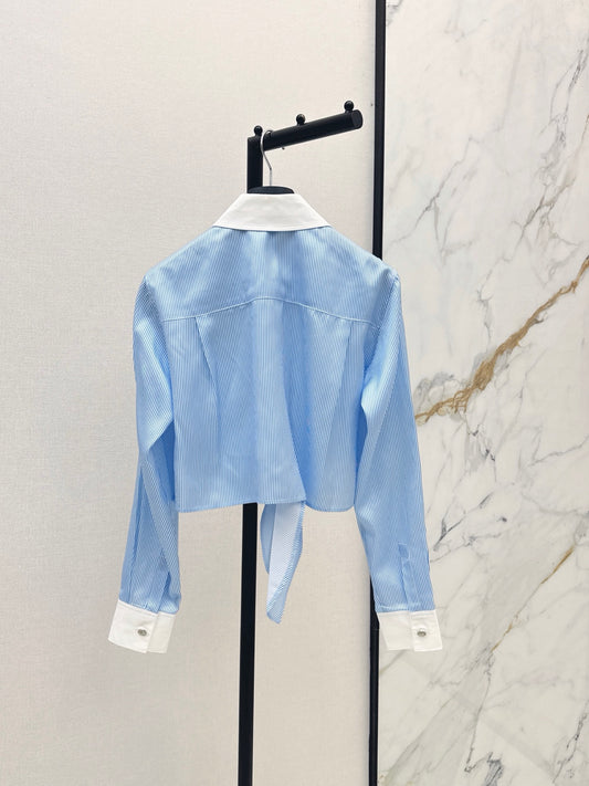 26SS NEW Color-blocked Lapel Tie-up Shirt