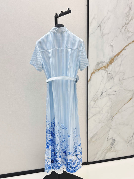 26SS NEW Floral Pattern Long Striped Dress🩵