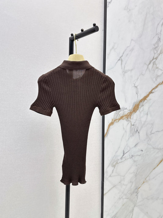 26SS NEW Chocolate-colored Polo Slim-fit Short-sleeved Knit Top 🤎