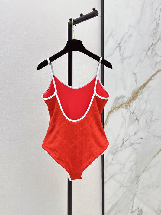 26FW New Round-Strap One-Piece Swimsuit with 3D Checkered Pattern ❤️