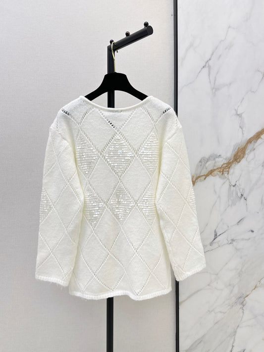 26FW New Off-White Diamond-Quilted Sequin Knit Top 🤍