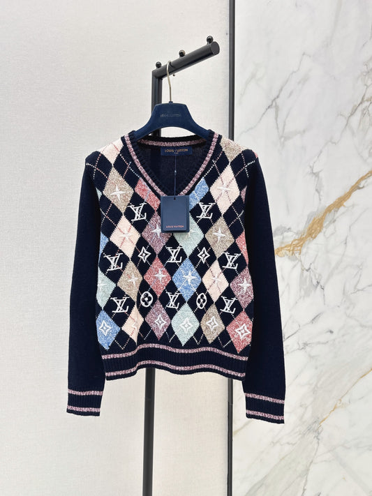 26FW New Quilted-Pattern V-Neck Knit Sweater 🖤