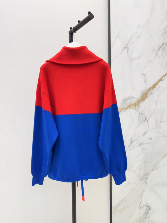 26FW New Color-Block Half-Zip Collared Knit Sweatshirt ❤️💙