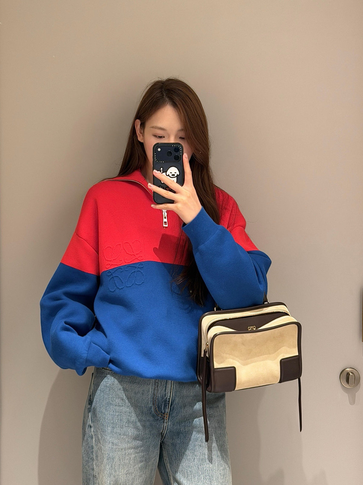 26FW New Color-Block Half-Zip Collared Knit Sweatshirt ❤️💙