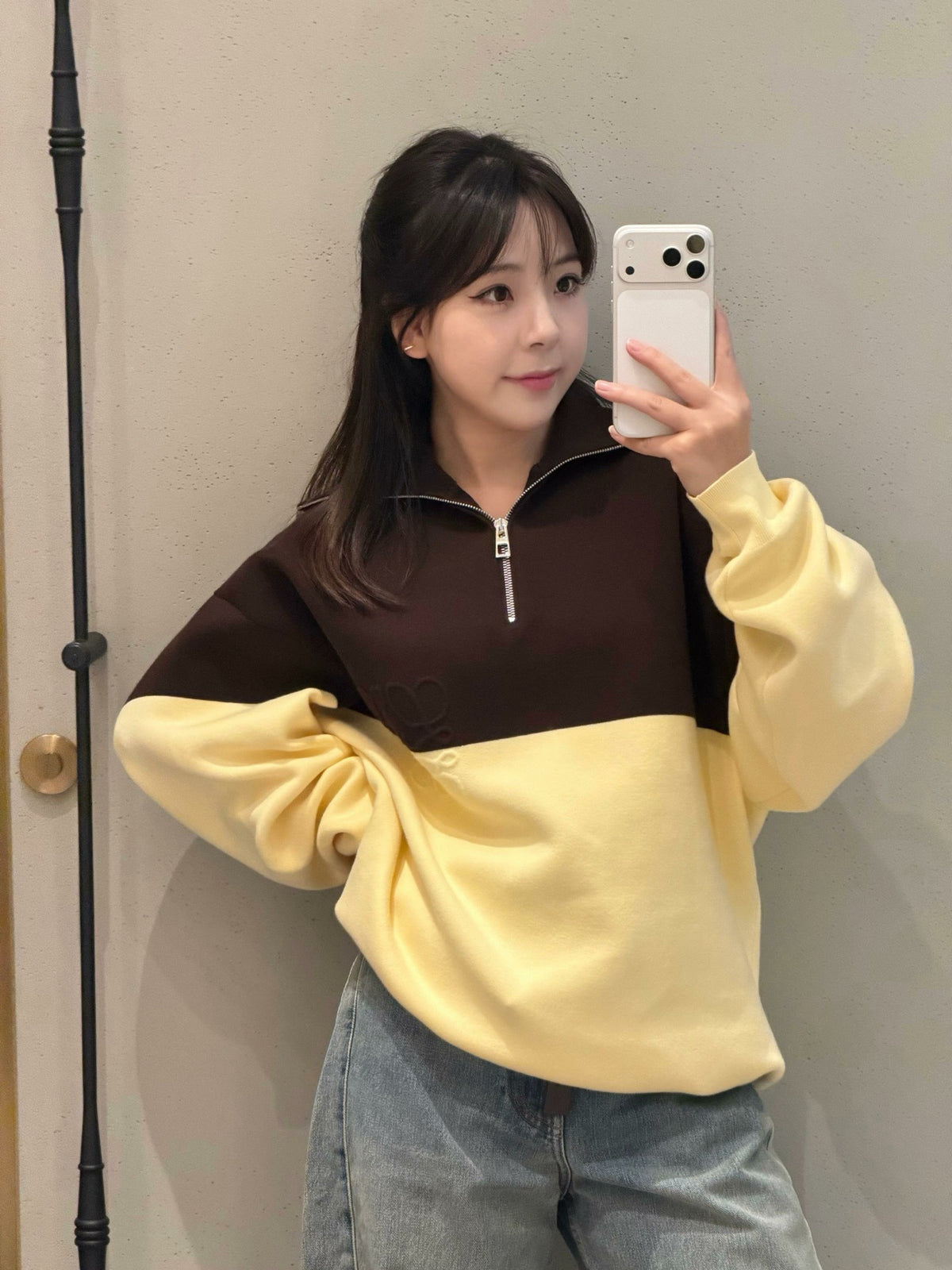 26FW New Color-Block Half-Zip Collared Knit Sweatshirt 🤎💛