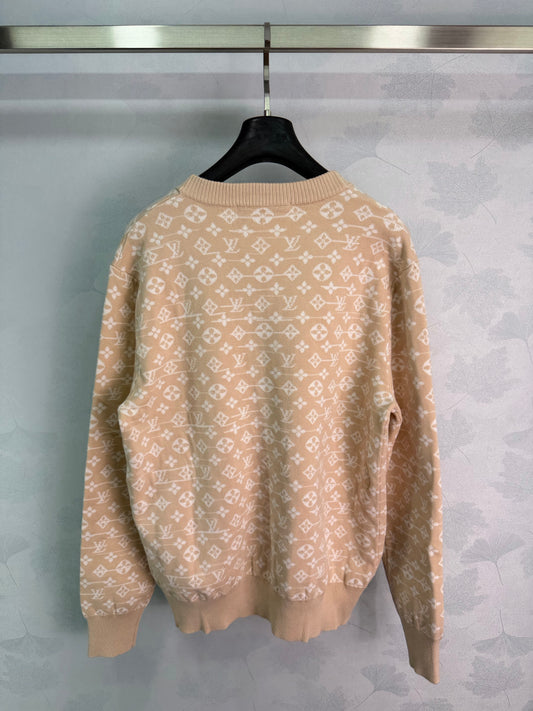 26FW New V-Neck Knit Cardigan with All-Over Monogram Print