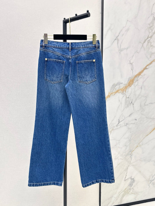 26FW New Denim Jeans with Rhinestone and Metal Embellishments 🩵