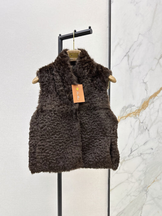 26FW New Solid-Color Stand-Collar Rabbit Fur Vest 🤎