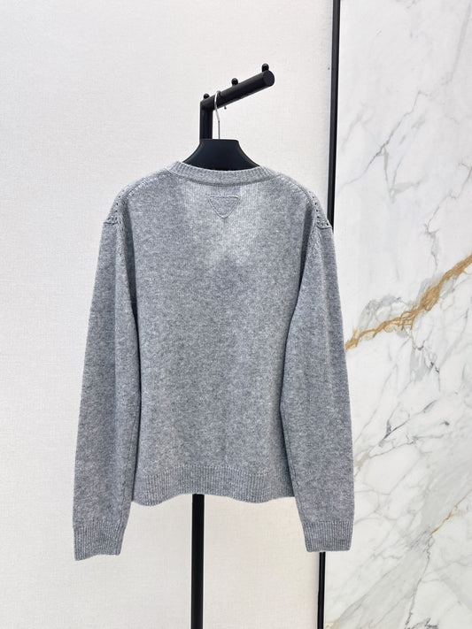 26FW New Grey V-Neck Cropped Knit Cardigan 🩶