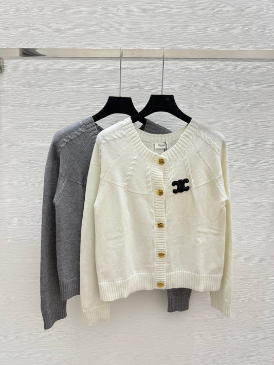 New Early Autumn Solid Color Simple Round Neck Knitted Long Sleeve Cardigan