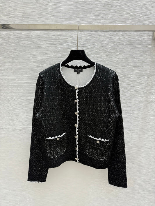 Contrast lace knitted long-sleeved cardigan