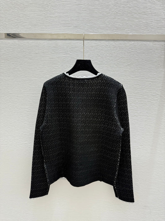 Contrast lace knitted long-sleeved cardigan