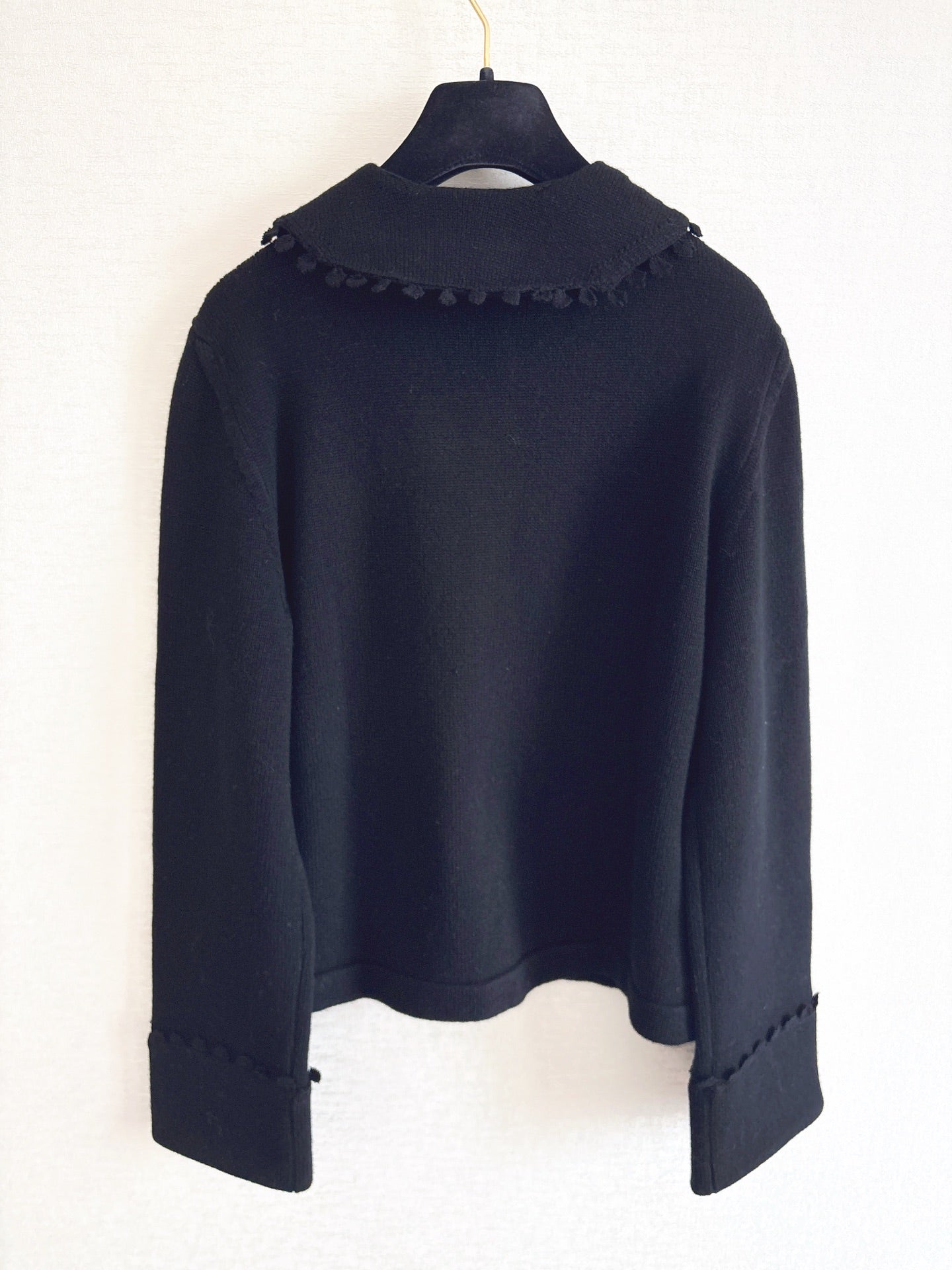 Bow-tie openwork pocket Peter Pan collar cardigan