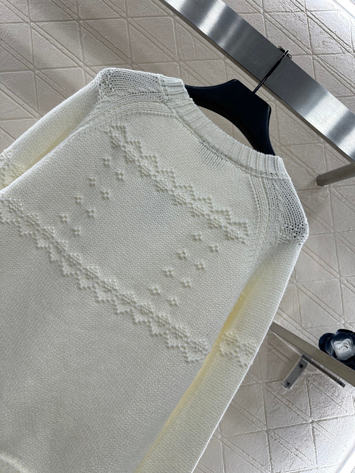 Embroidered Crochet Knit Pullover Sweater