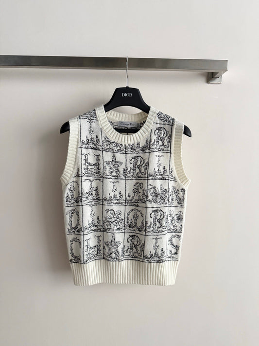 26SS NEW black letter jacquard pattern knitted vest