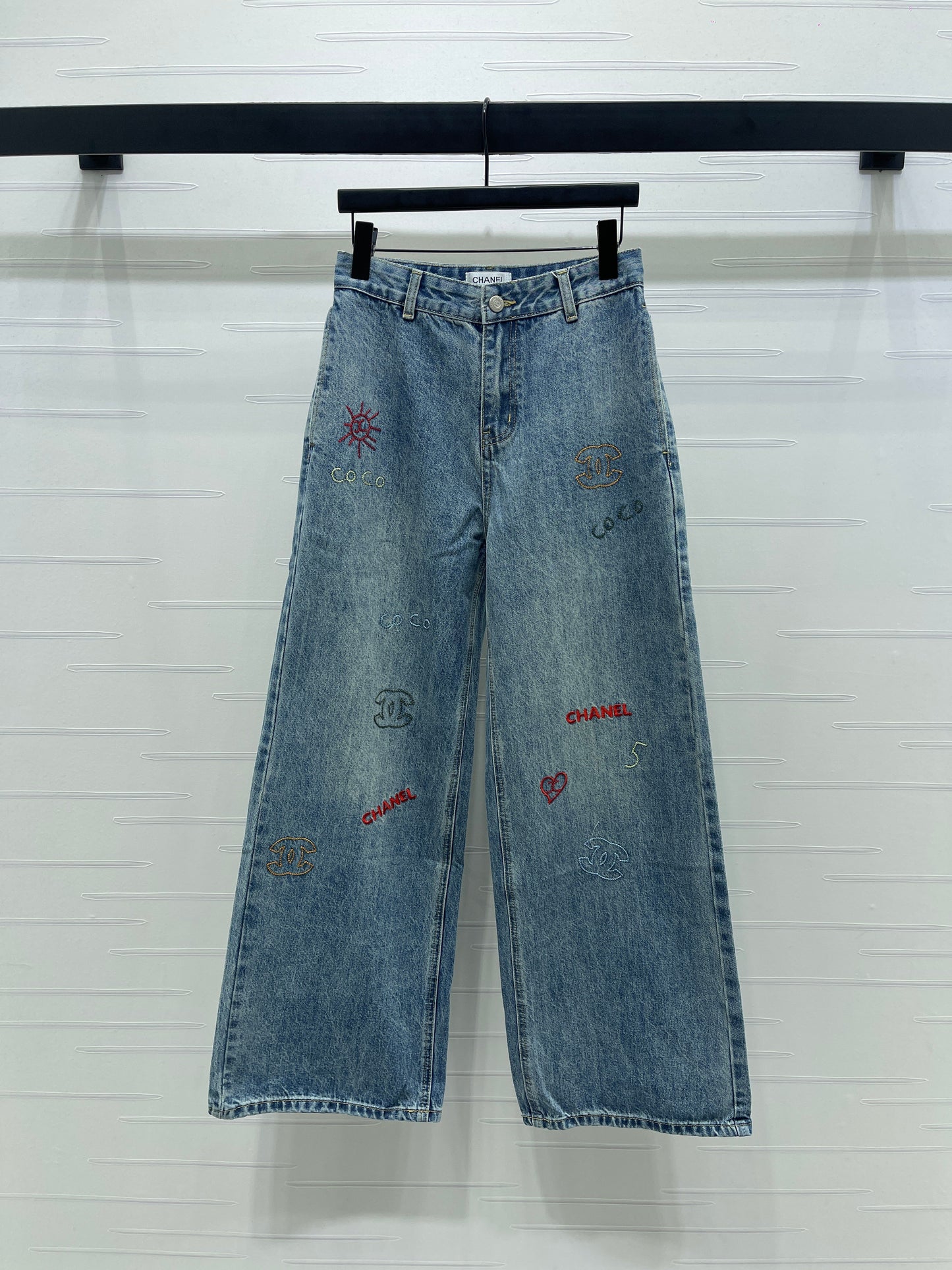 26SS NEW Embroidered pattern wide leg jeans
