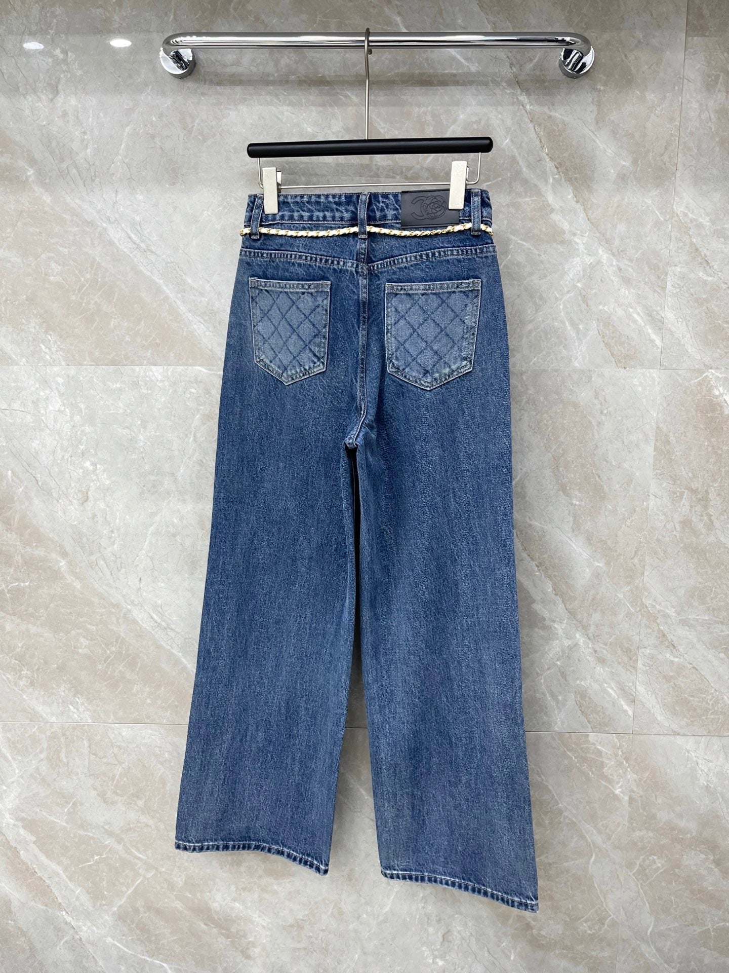 26SS NEUE Customized Diamond Jeans mit weitem Bein im Distressed-Look