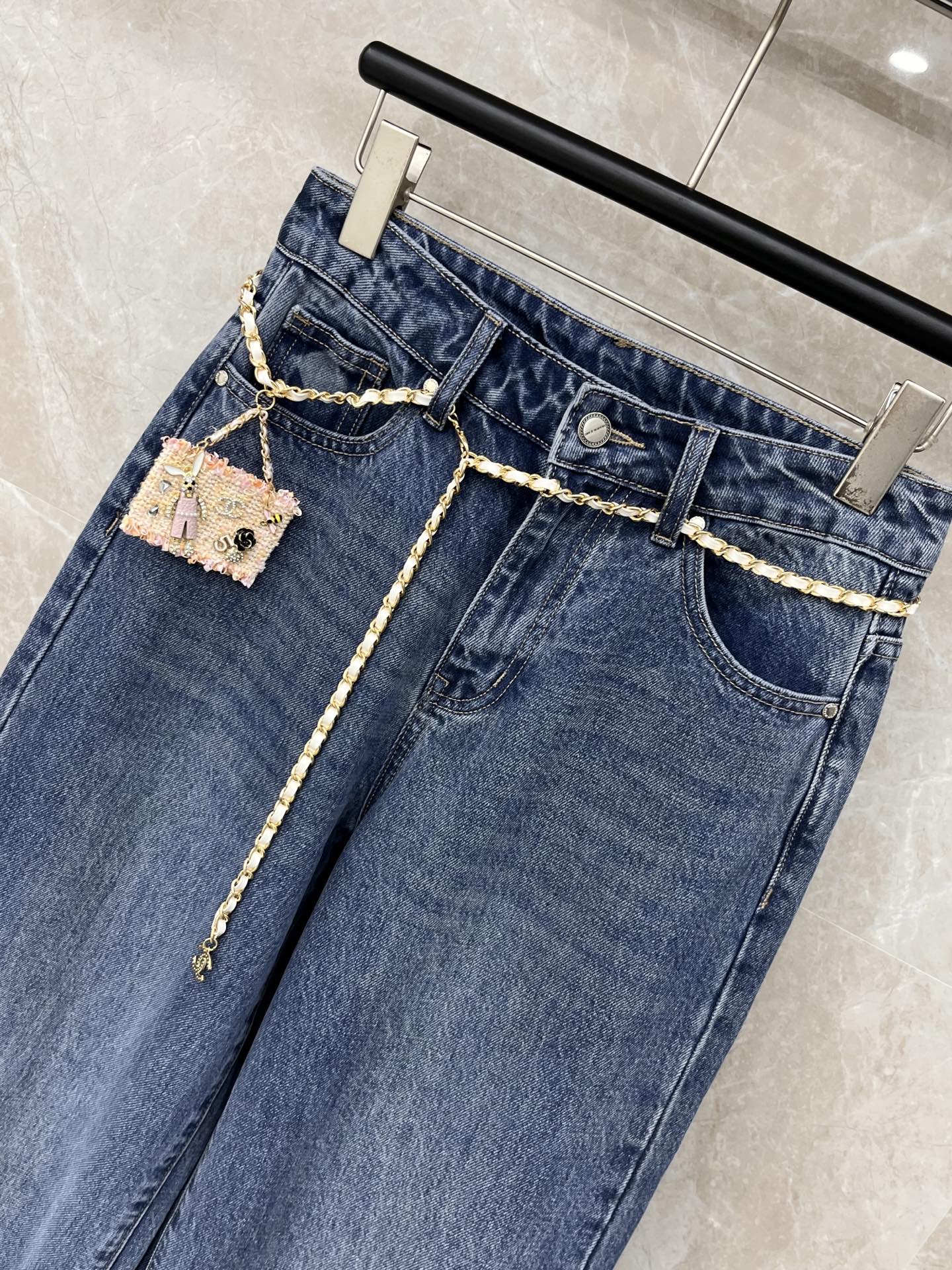 26SS NEUE Customized Diamond Jeans mit weitem Bein im Distressed-Look