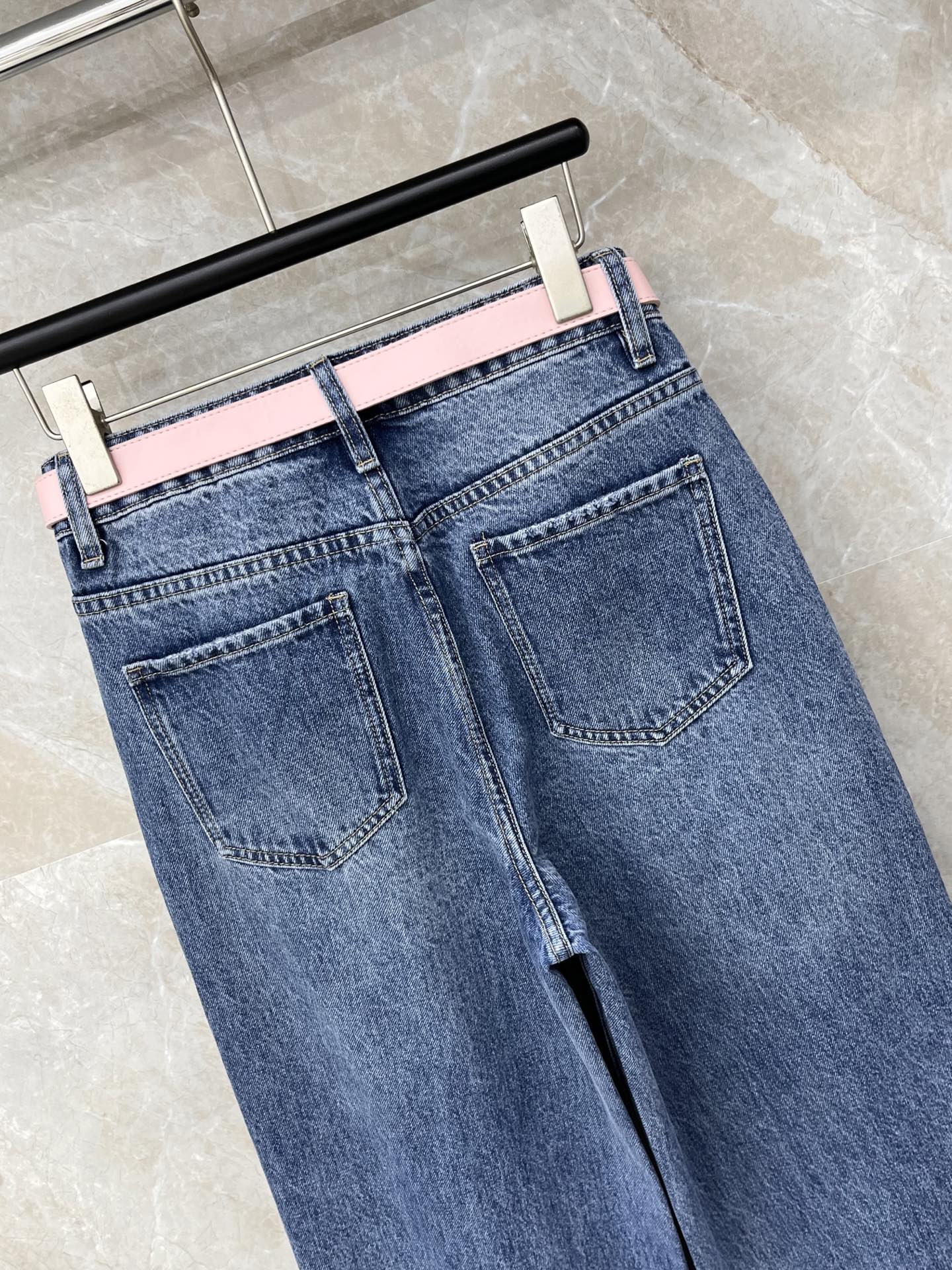 26SS NEW pink and white cross pattern jeans