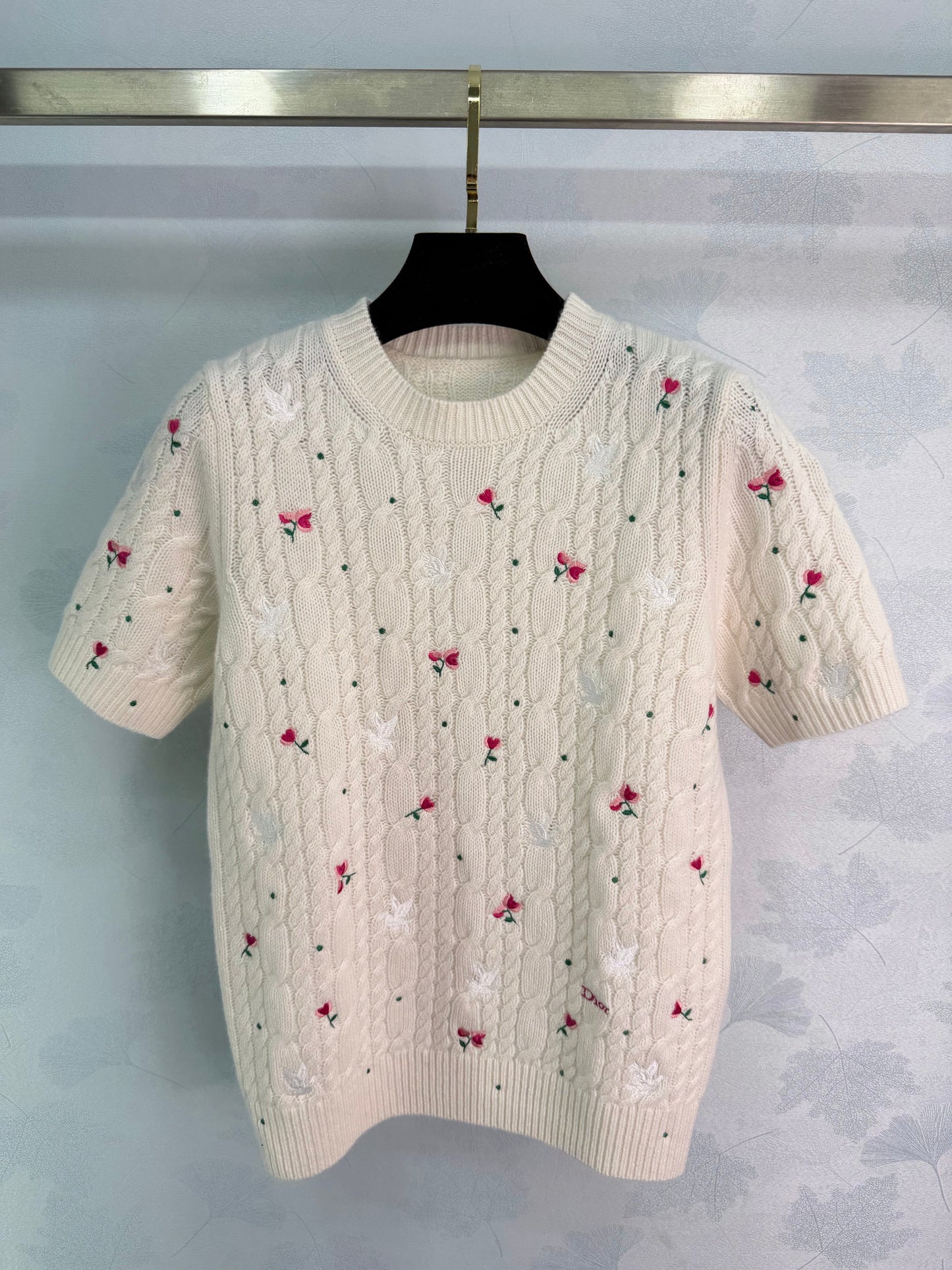 26SS NEW rose embroidered knitted short sleeves
