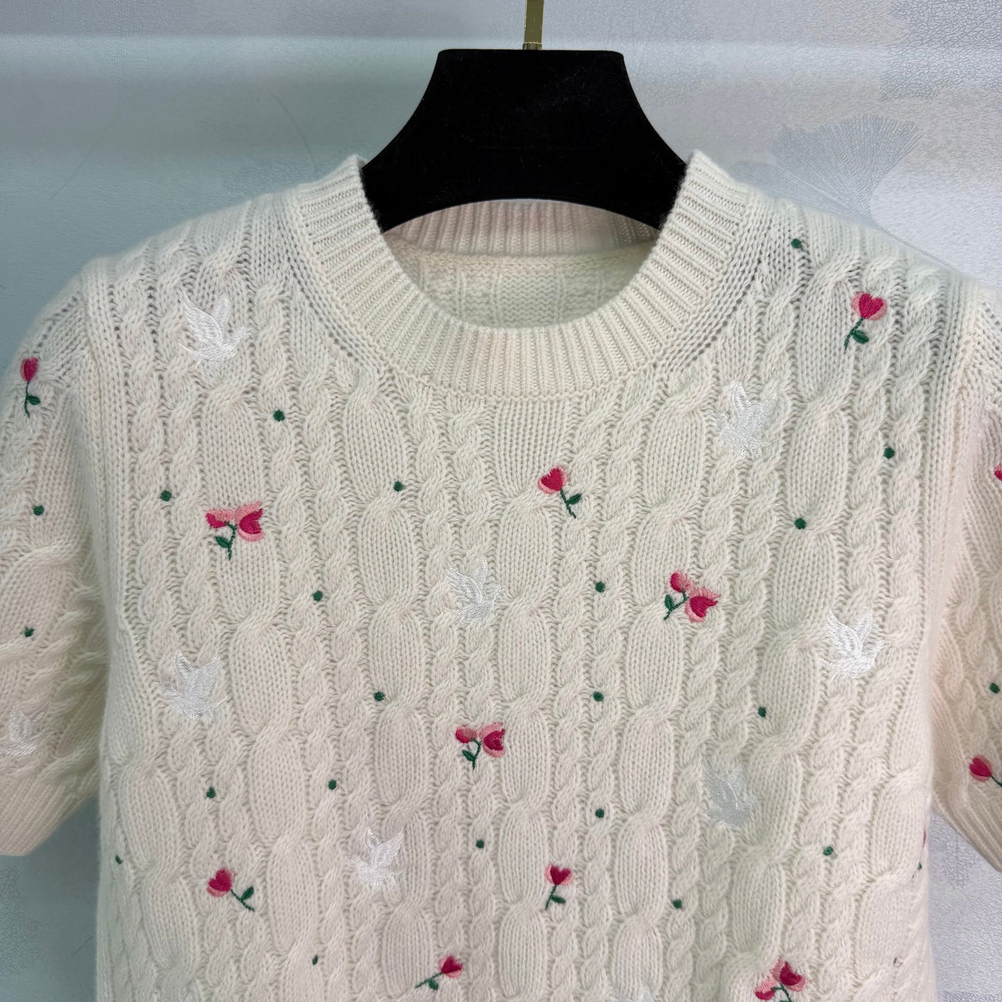 26SS NEW rose embroidered knitted short sleeves