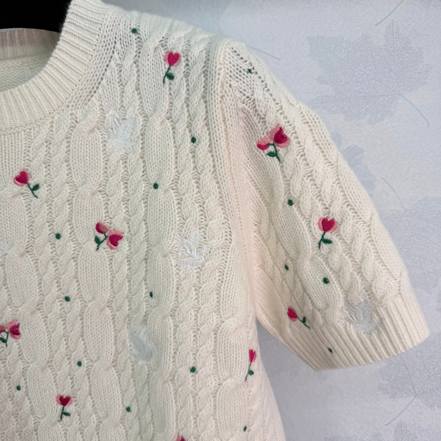 26SS NEW rose embroidered knitted short sleeves