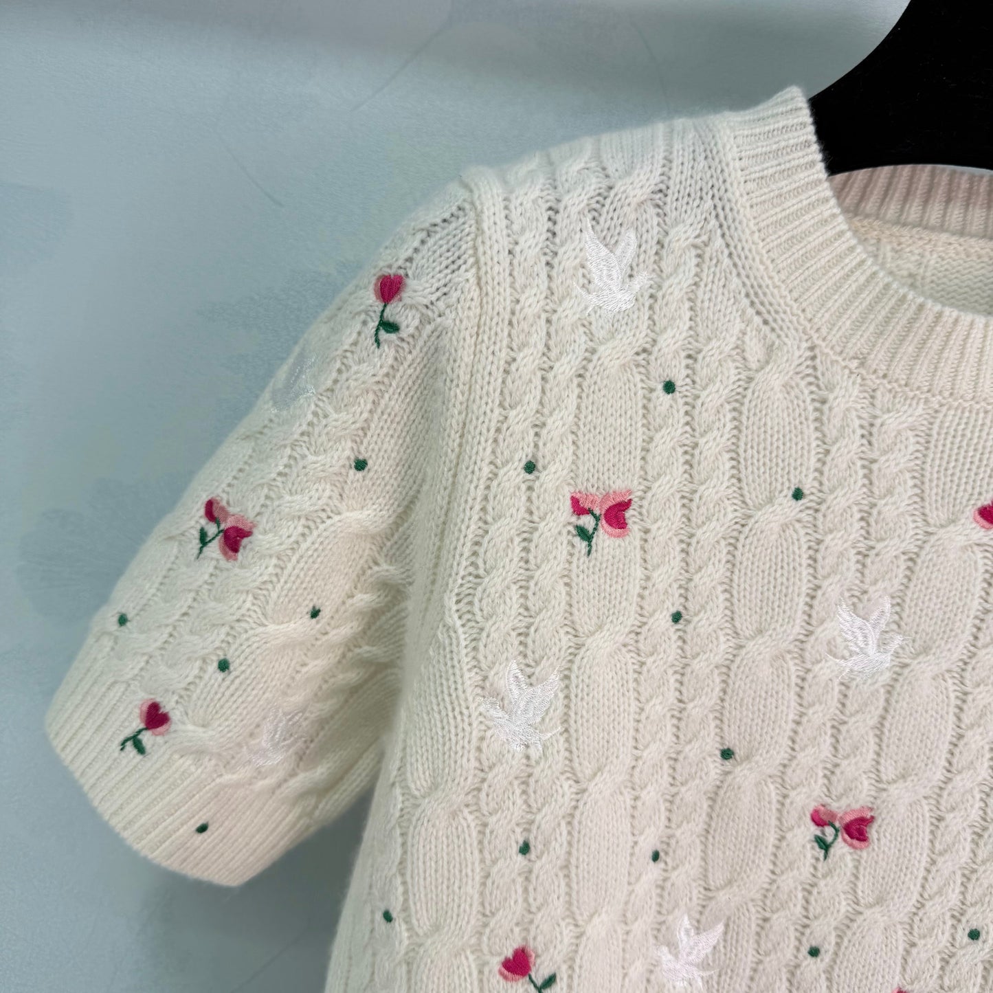 26SS NEW rose embroidered knitted short sleeves
