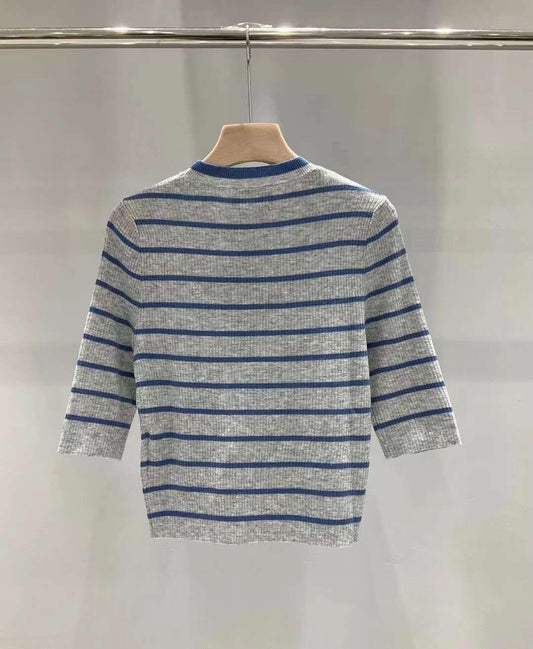 Striped knit short sleeves