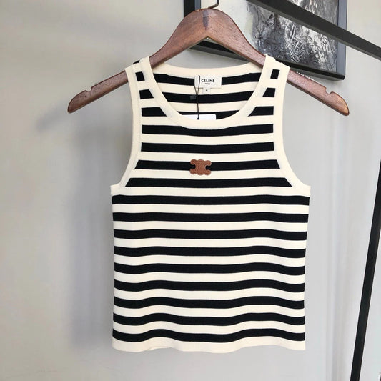 26SS New Black And White Striped Vest