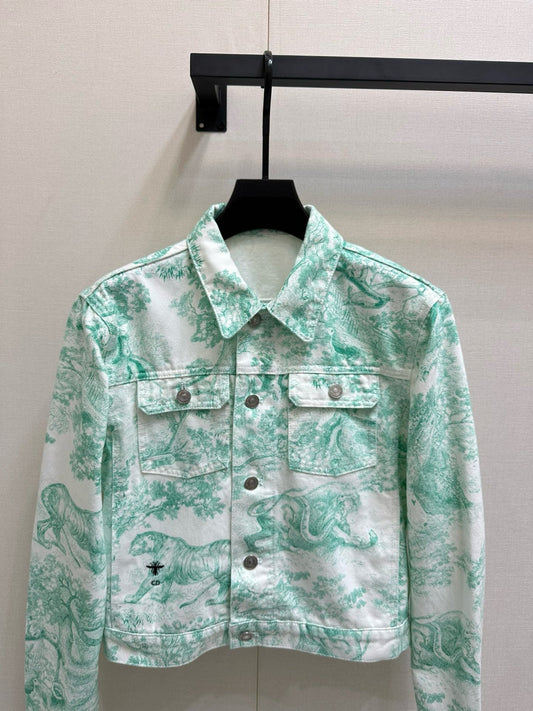 Chaqueta vaquera con estampado floral Jouy Animal en color menta Mambo