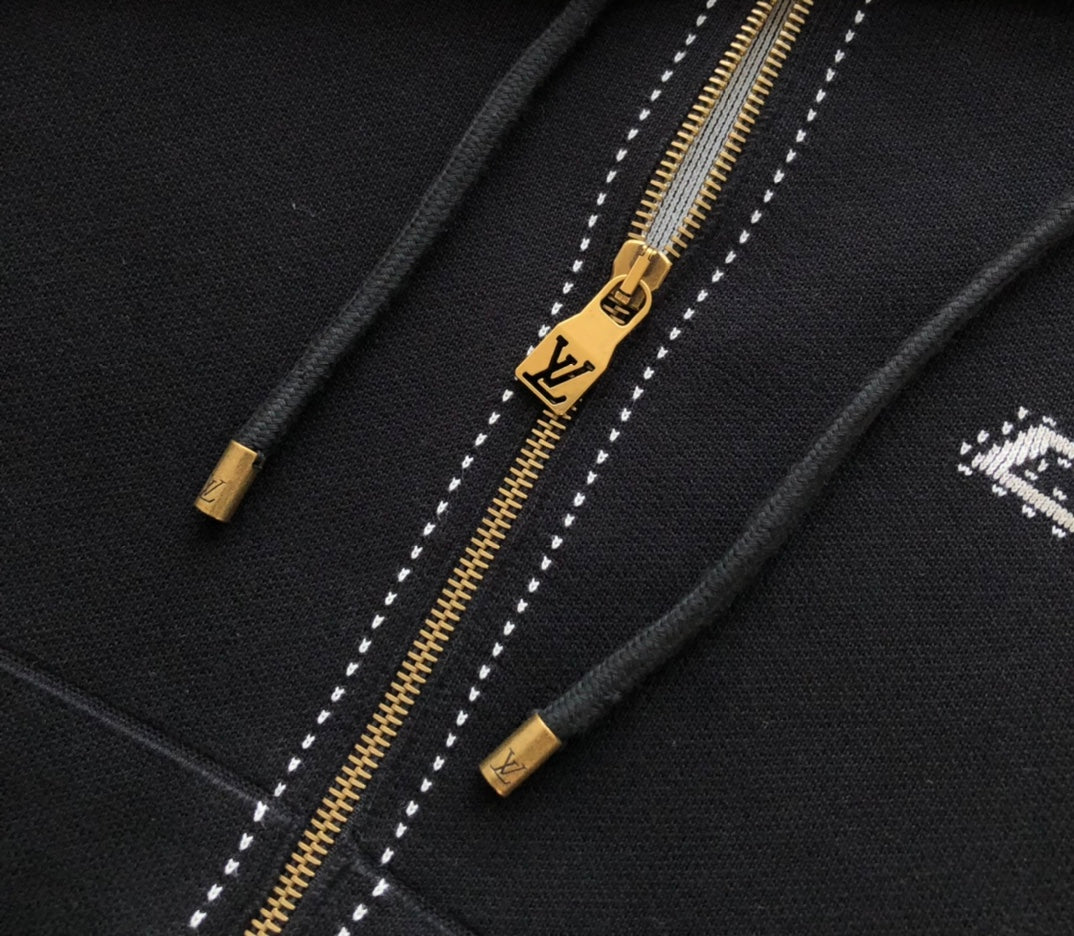 Neues Intarsien-Baumwoll-Kapuzensweatshirt mit Reißverschluss