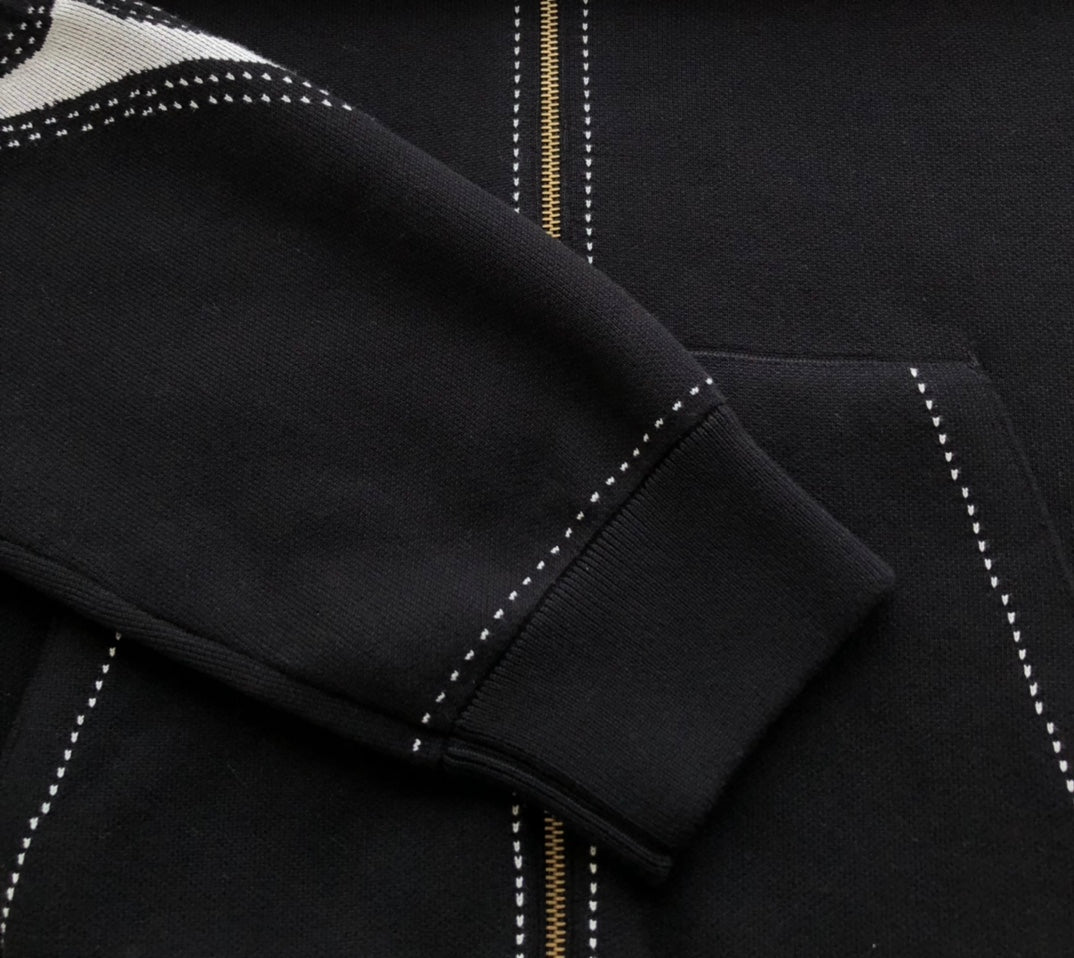 Neues Intarsien-Baumwoll-Kapuzensweatshirt mit Reißverschluss