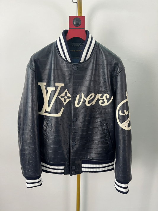 Lederjacke mit Krokoprägemuster