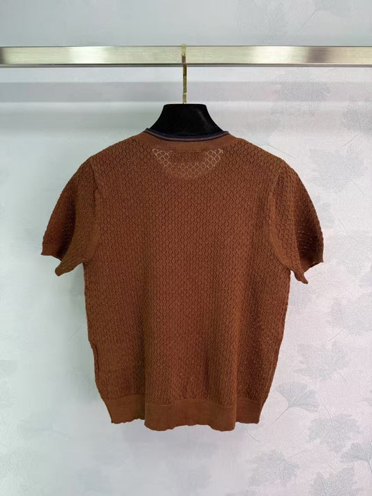 Hollow knit crew neck short sleeves