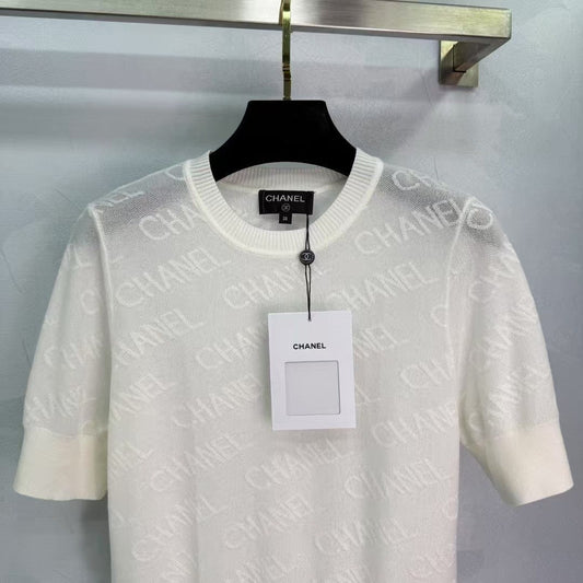 Letter jacquard knitted short sleeves