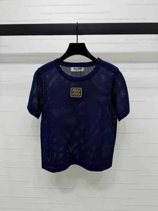 Hollow crew neck knitted short sleeves