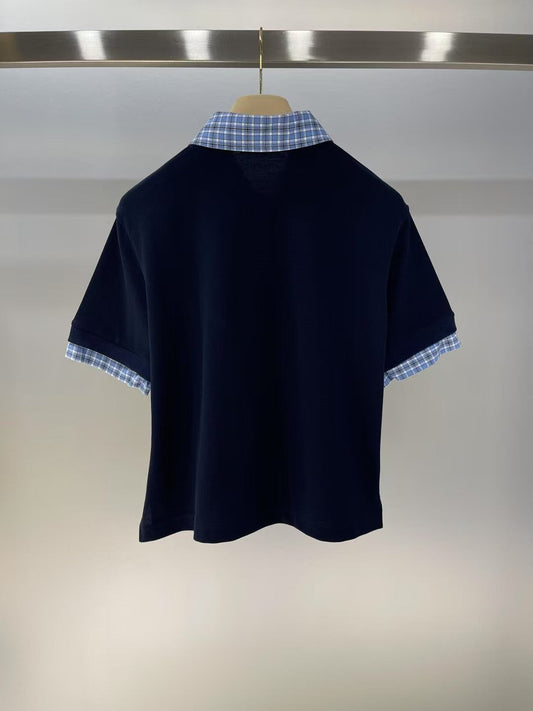 Lettering embroidered lapel T-shirt