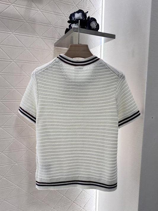 Hollow knit crew neck short sleeves