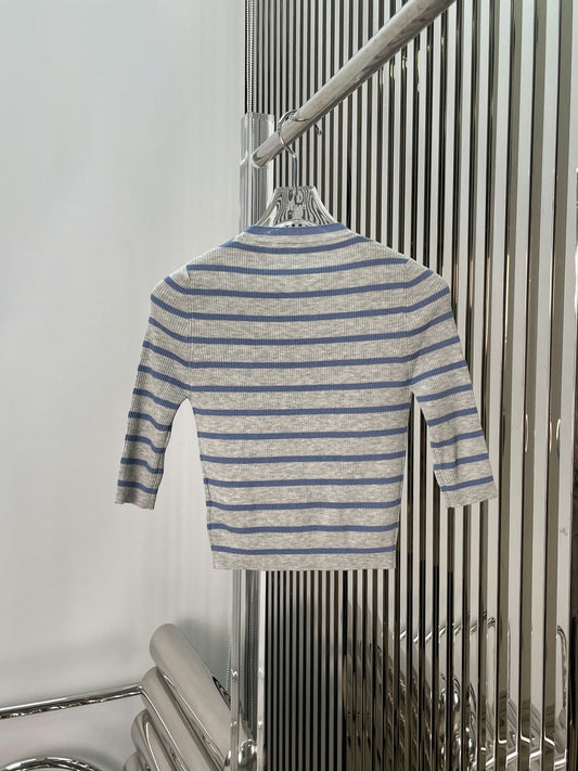 Striped Knitted Short-Sleeved Top